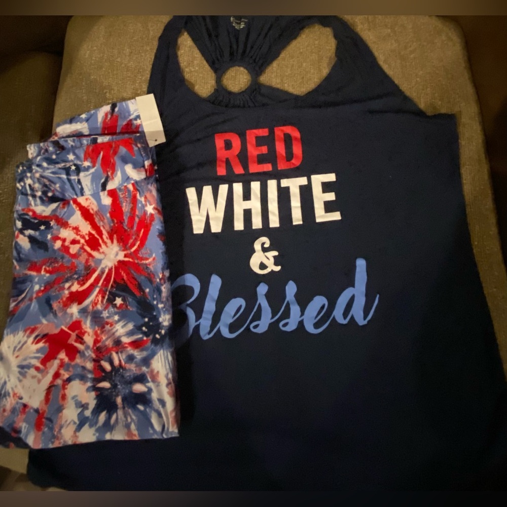 NWT 4th if July Red White & Blue Tank Top and Capri Set